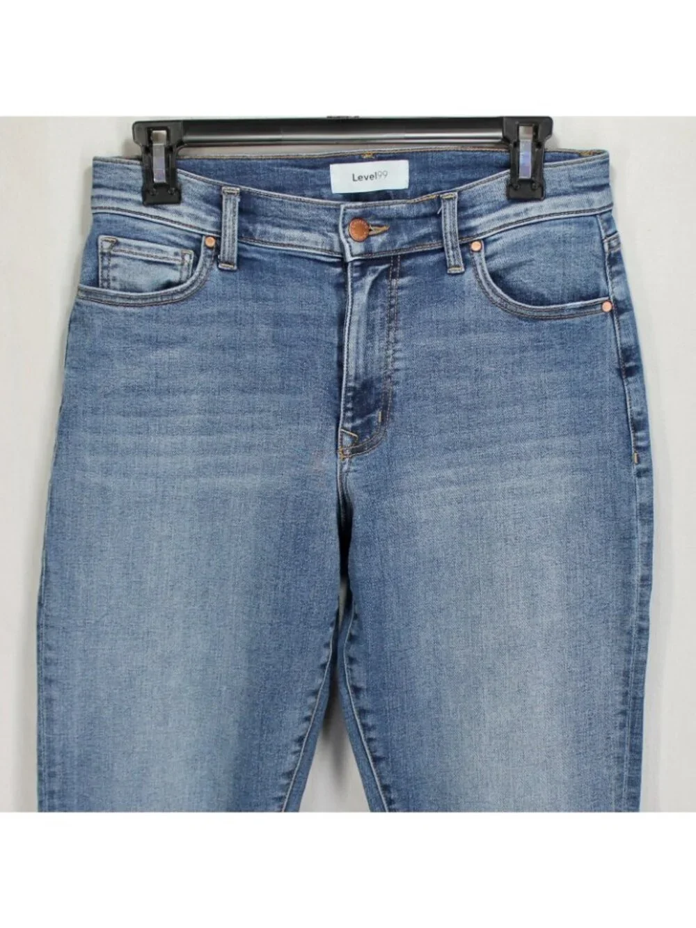 Level 99 Jeans Womens Size 27 Medium Wash Blue Denim Raw Hems Straight Leg